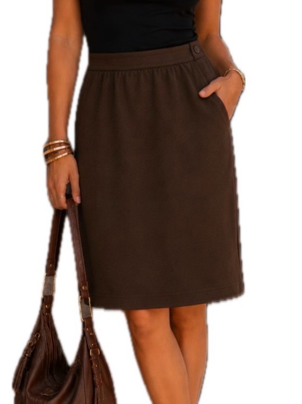 Vintage 1980s Copley Square Ltd. Wool Espresso A-line midi Skirt. Women's Size 6